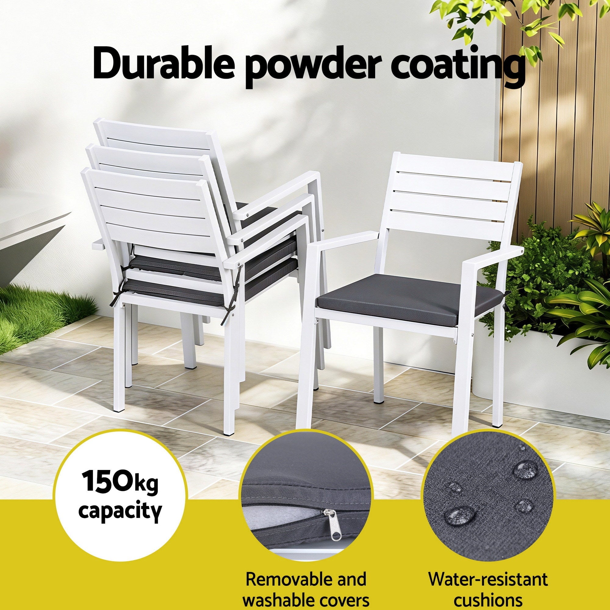 5 - Piece Outdoor Aluminum Dining Set with WPC Tabletop - Natural White - Furniture > Outdoor > Outdoor Dining Sets - Rivercity House & Home Co. (ABN 18 642 972 209) - Affordable Modern Furniture Australia