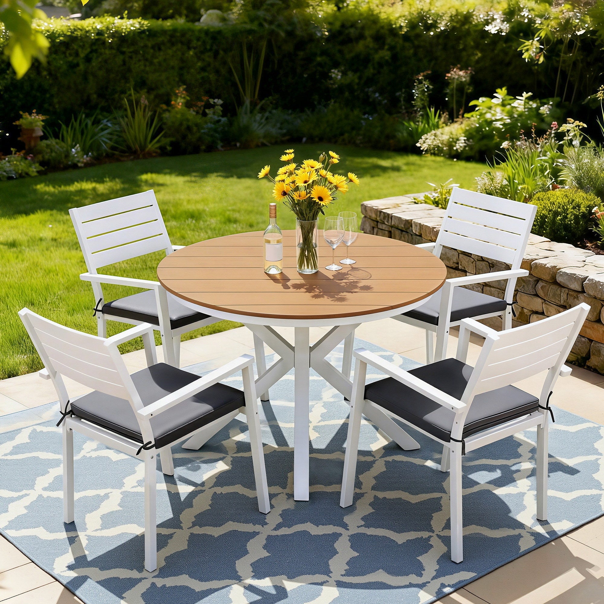 5 - Piece Outdoor Aluminum Dining Set with WPC Tabletop - Natural White - Furniture > Outdoor > Outdoor Dining Sets - Rivercity House & Home Co. (ABN 18 642 972 209) - Affordable Modern Furniture Australia