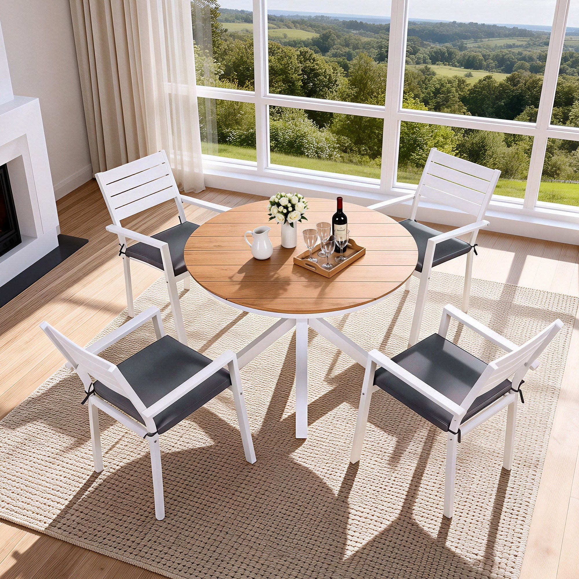 5 - Piece Outdoor Aluminum Dining Set with WPC Tabletop - Natural White - Furniture > Outdoor > Outdoor Dining Sets - Rivercity House & Home Co. (ABN 18 642 972 209) - Affordable Modern Furniture Australia