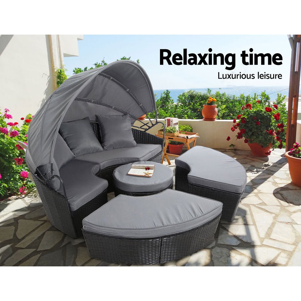 5 Piece Outdoor Day Bed With Shade - Rivercity House & Home Co. (ABN 18 642 972 209) - Affordable Modern Furniture Australia