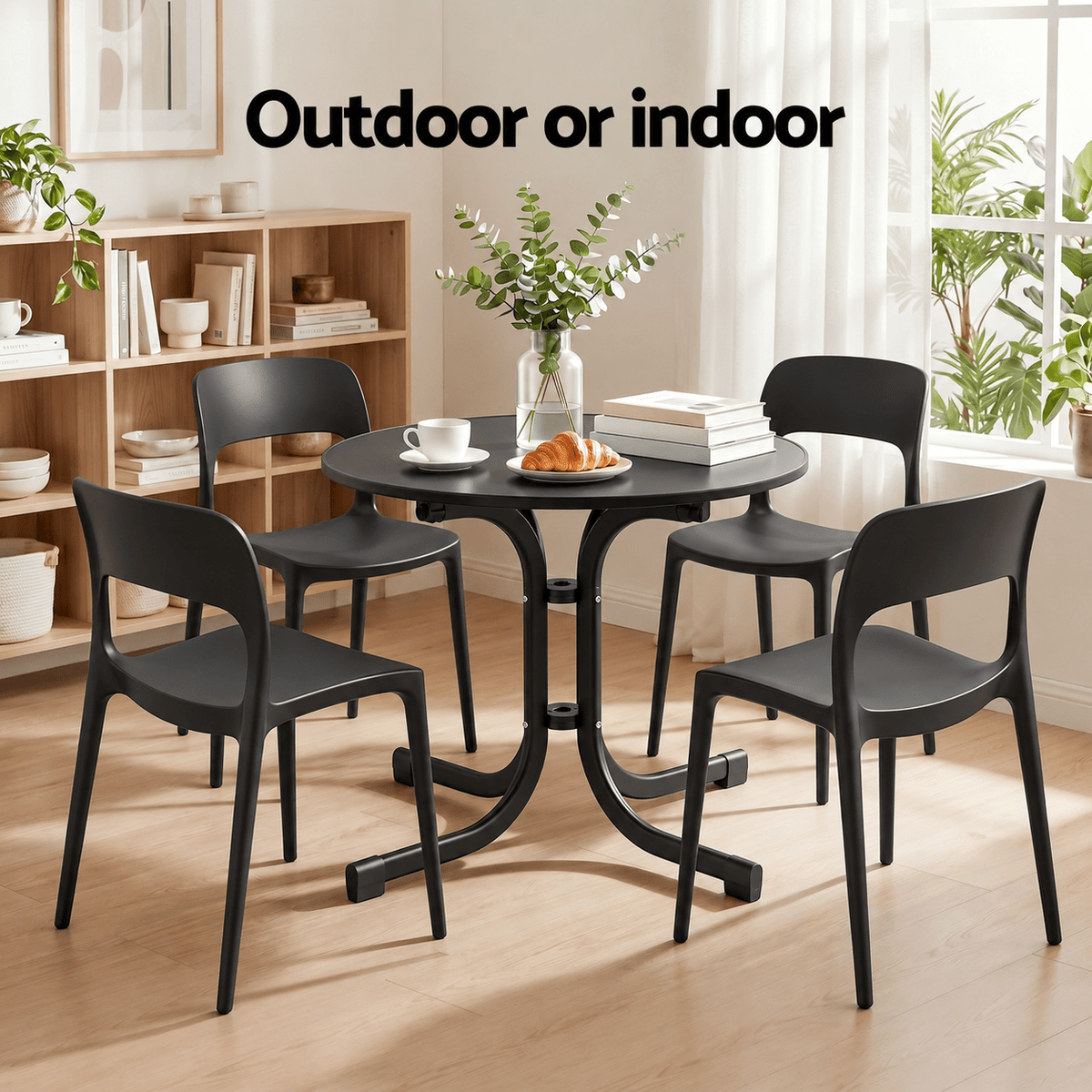 5-Piece Outdoor Dining Set with Foldable Table and Stackable Chairs - Black - Furniture > Outdoor > Outdoor Dining Sets - Rivercity House & Home Co. (ABN 18 642 972 209) - Affordable Modern Furniture Australia