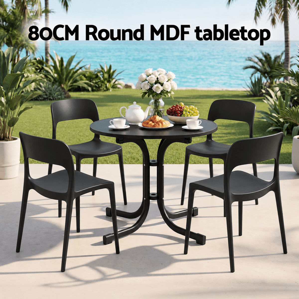 5-Piece Outdoor Dining Set with Foldable Table and Stackable Chairs - Black - Furniture > Outdoor > Outdoor Dining Sets - Rivercity House & Home Co. (ABN 18 642 972 209) - Affordable Modern Furniture Australia