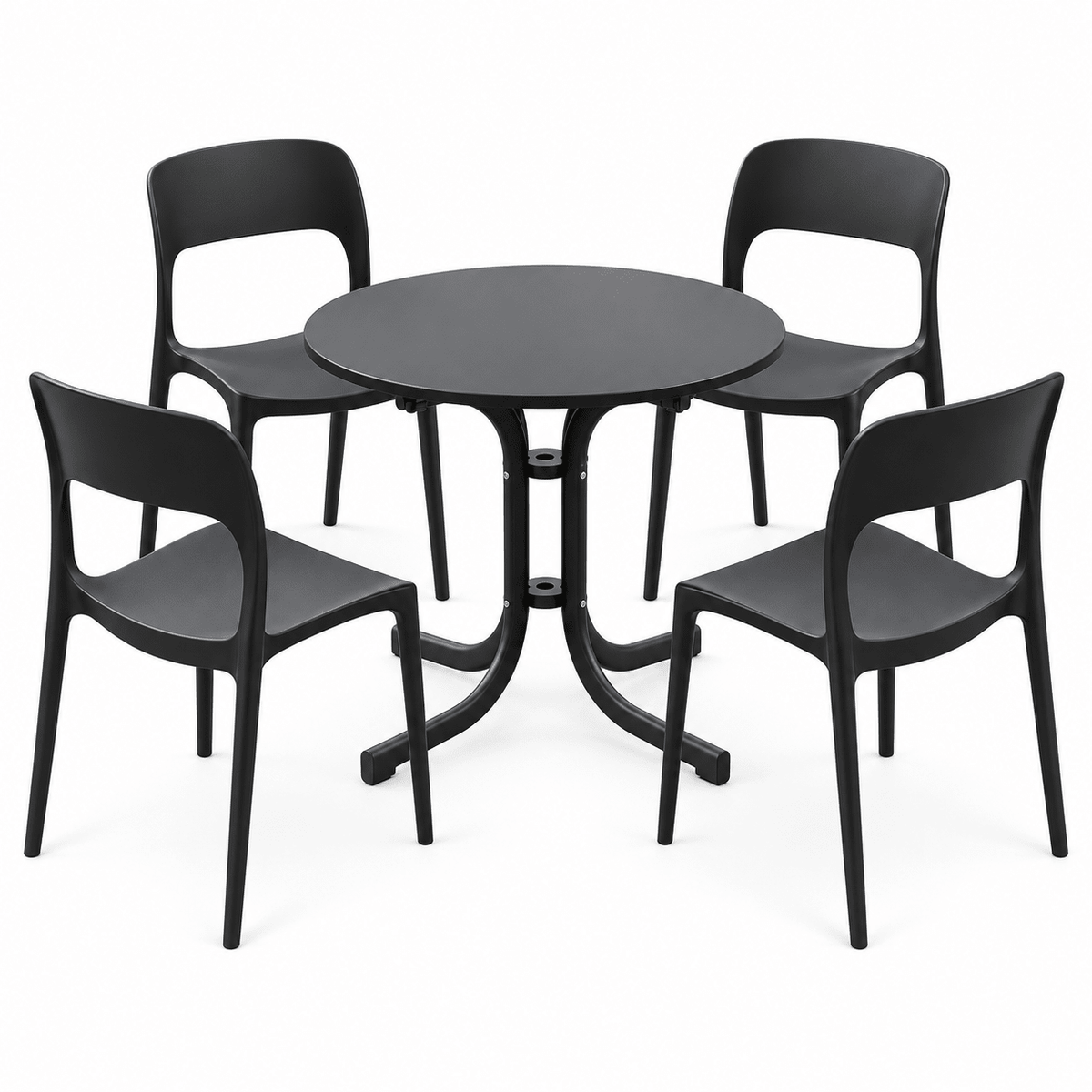 5-Piece Outdoor Dining Set with Foldable Table and Stackable Chairs - Black - Furniture > Outdoor > Outdoor Dining Sets - Rivercity House & Home Co. (ABN 18 642 972 209) - Affordable Modern Furniture Australia