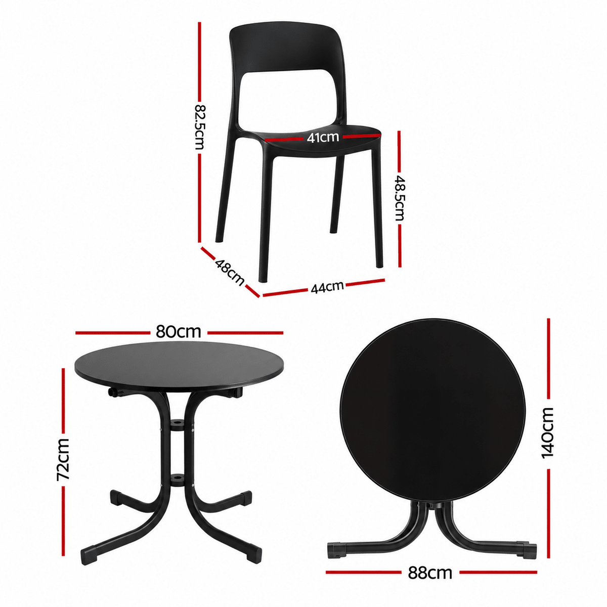 5-Piece Outdoor Dining Set with Foldable Table and Stackable Chairs - Black - Furniture > Outdoor > Outdoor Dining Sets - Rivercity House & Home Co. (ABN 18 642 972 209) - Affordable Modern Furniture Australia