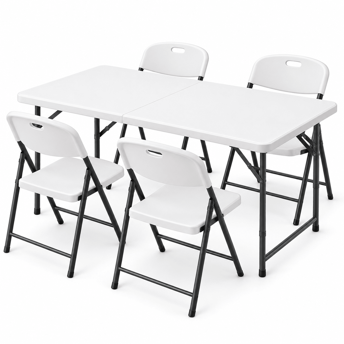 5-Piece Outdoor Folding Dining Set with Adjustable Height Table and Chairs - White - Furniture > Outdoor > Outdoor Dining Sets - Rivercity House & Home Co. (ABN 18 642 972 209) - Affordable Modern Furniture Australia