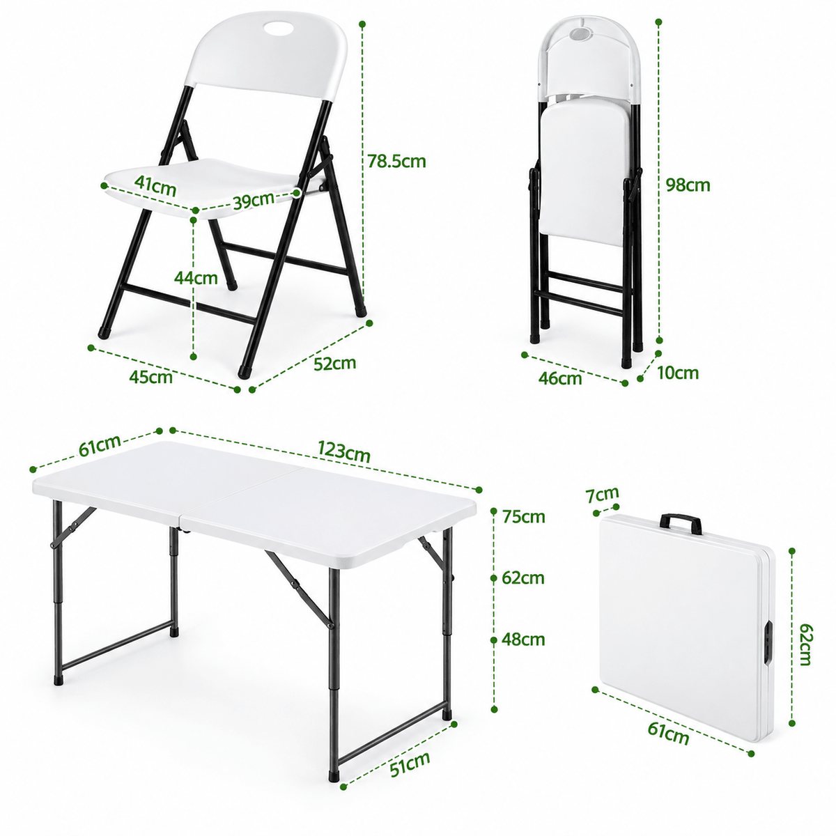 5-Piece Outdoor Folding Dining Set with Adjustable Height Table and Chairs - White - Furniture > Outdoor > Outdoor Dining Sets - Rivercity House & Home Co. (ABN 18 642 972 209) - Affordable Modern Furniture Australia