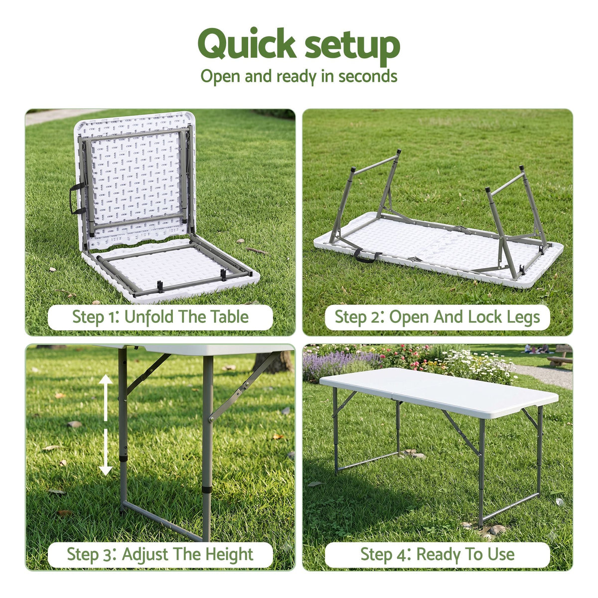 5-Piece Outdoor Folding Dining Set with Adjustable Height Table and Chairs - White - Furniture > Outdoor > Outdoor Dining Sets - Rivercity House & Home Co. (ABN 18 642 972 209) - Affordable Modern Furniture Australia