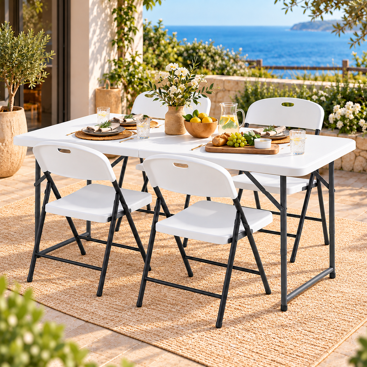 5-Piece Outdoor Folding Dining Set with Adjustable Height Table and Chairs - White - Furniture > Outdoor > Outdoor Dining Sets - Rivercity House & Home Co. (ABN 18 642 972 209) - Affordable Modern Furniture Australia