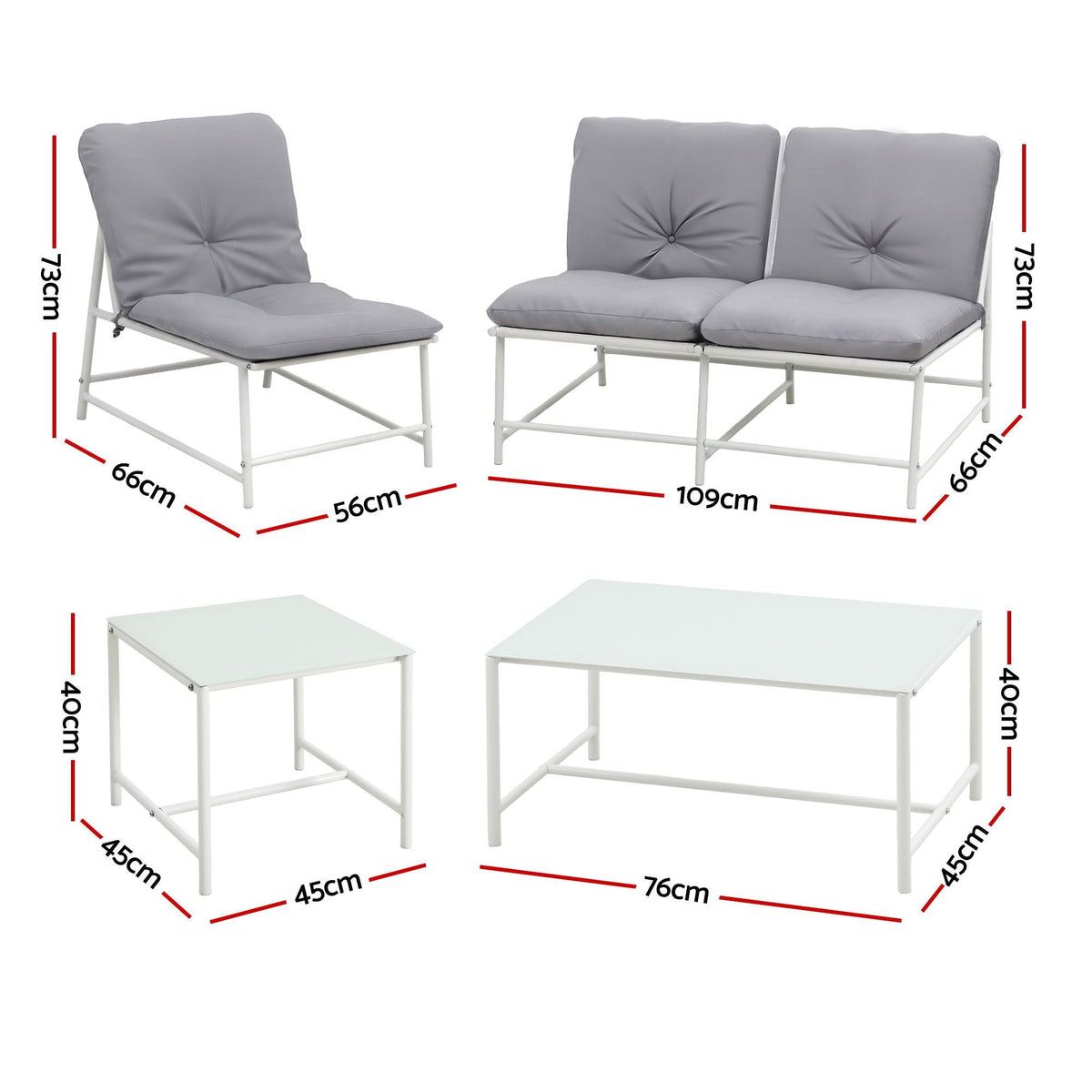 5-Piece Outdoor Sofa Set with Cushions, Table and Chairs - White - Furniture > Outdoor > Outdoor Sofas & Lounge Sets - Rivercity House & Home Co. (ABN 18 642 972 209) - Affordable Modern Furniture Australia