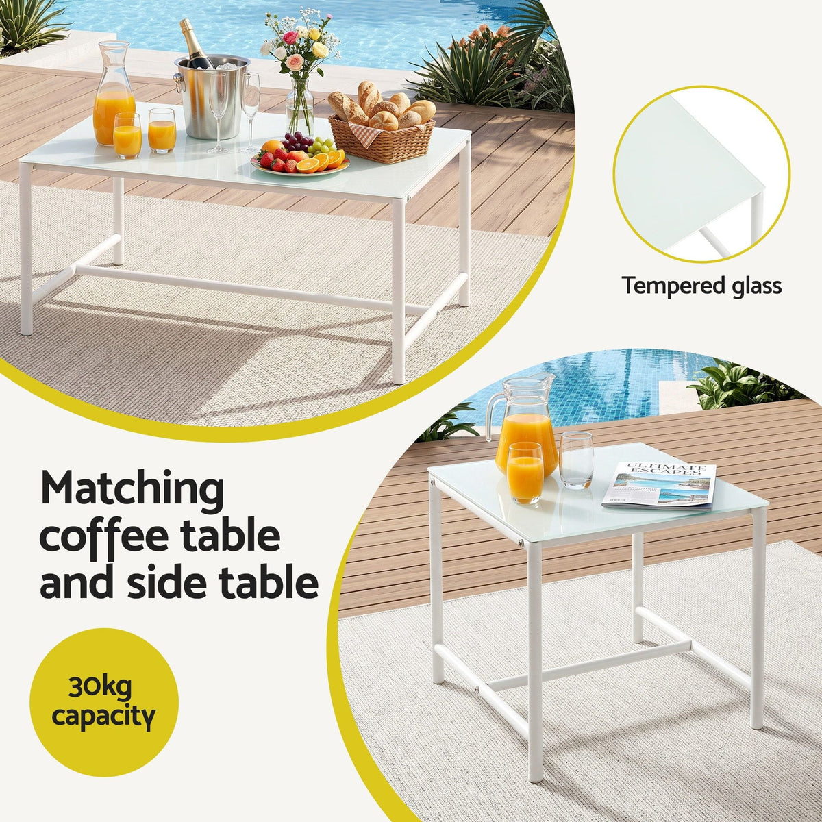 5-Piece Outdoor Sofa Set with Cushions, Table and Chairs - White - Furniture > Outdoor > Outdoor Sofas & Lounge Sets - Rivercity House & Home Co. (ABN 18 642 972 209) - Affordable Modern Furniture Australia