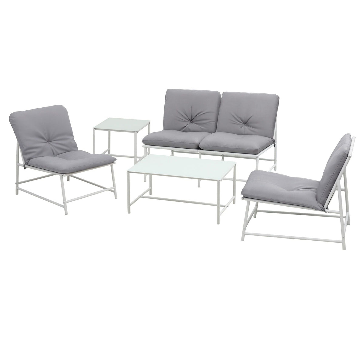 5-Piece Outdoor Sofa Set with Cushions, Table and Chairs - White - Furniture > Outdoor > Outdoor Sofas & Lounge Sets - Rivercity House & Home Co. (ABN 18 642 972 209) - Affordable Modern Furniture Australia