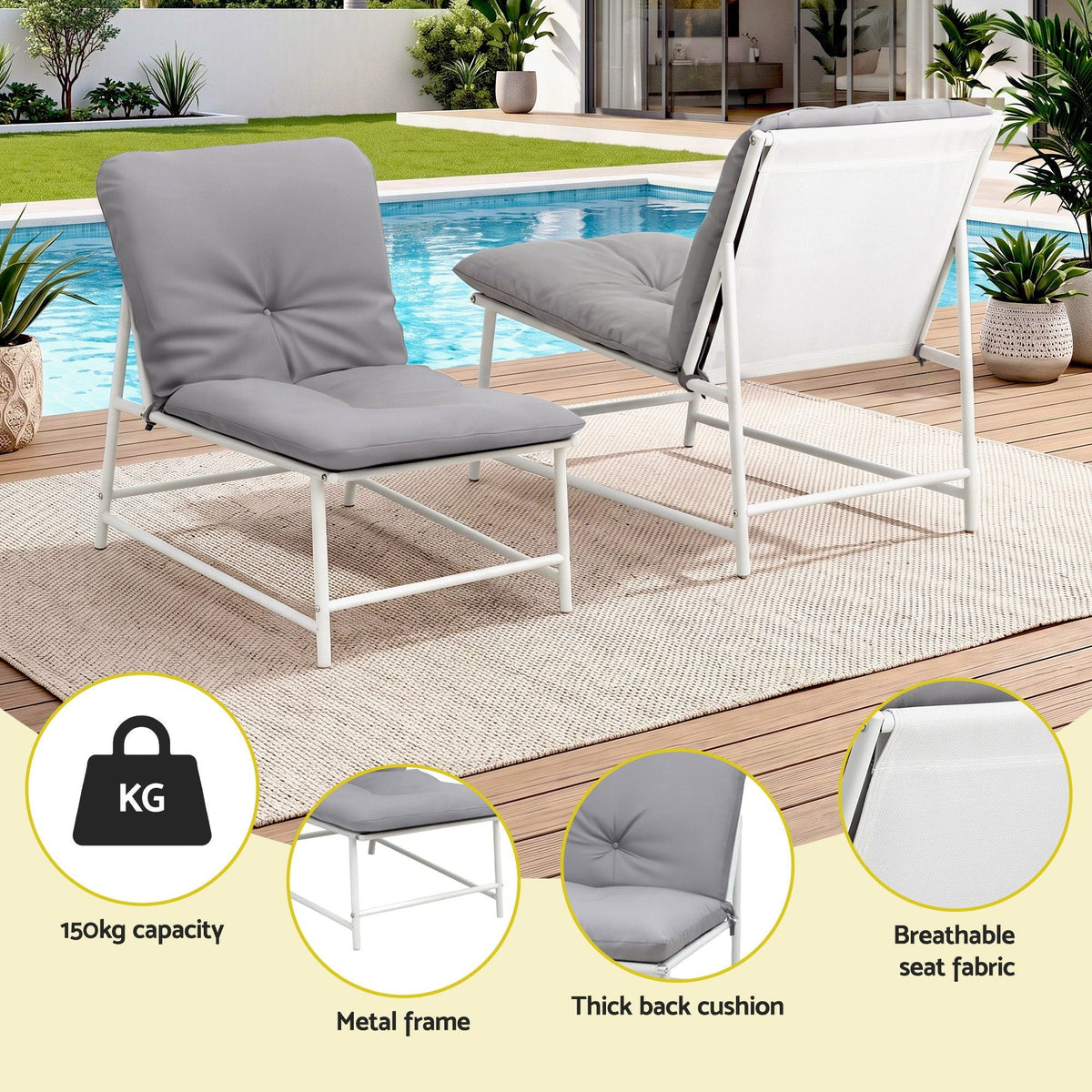 5-Piece Outdoor Sofa Set with Cushions, Table and Chairs - White - Furniture > Outdoor > Outdoor Sofas & Lounge Sets - Rivercity House & Home Co. (ABN 18 642 972 209) - Affordable Modern Furniture Australia