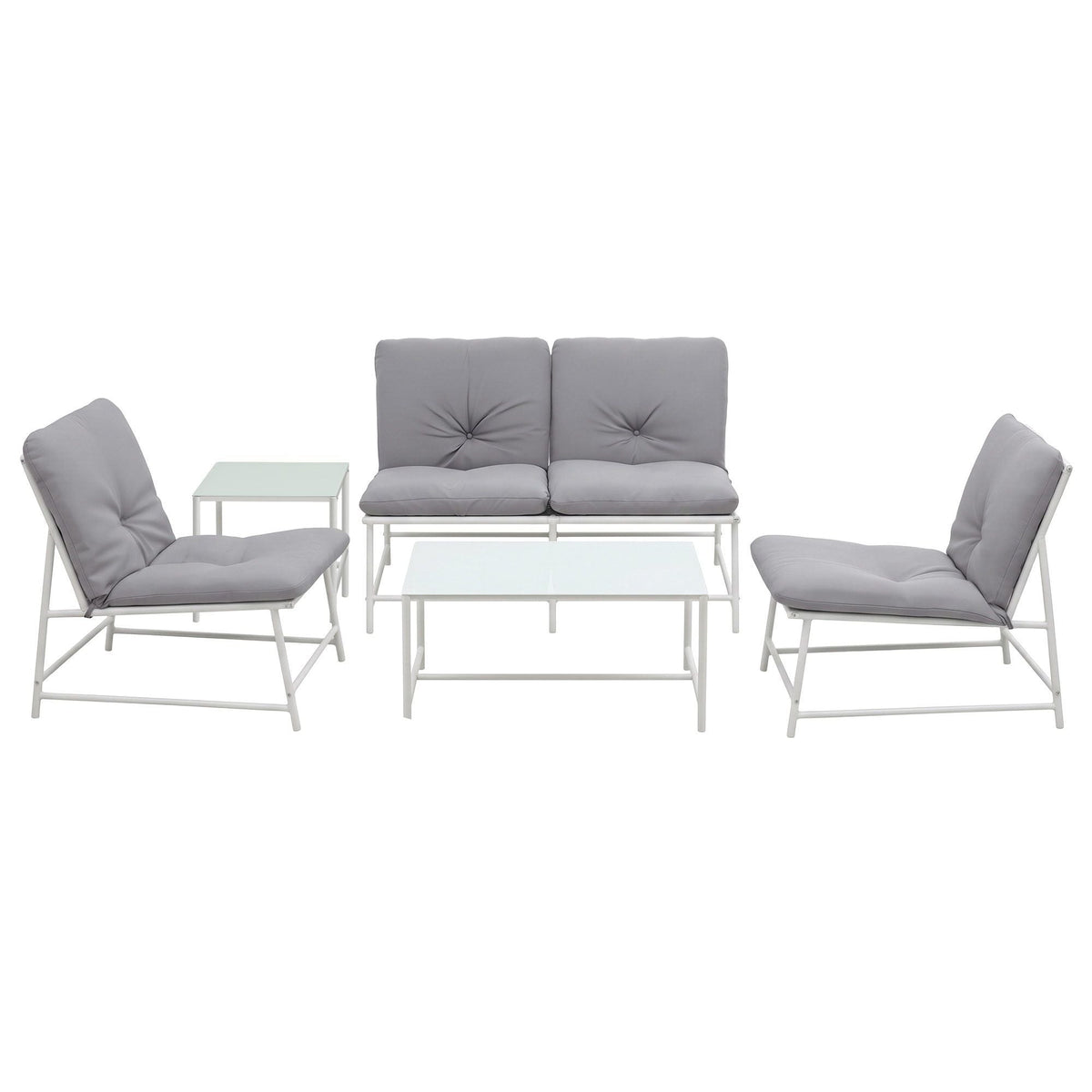 5-Piece Outdoor Sofa Set with Cushions, Table and Chairs - White - Furniture > Outdoor > Outdoor Sofas & Lounge Sets - Rivercity House & Home Co. (ABN 18 642 972 209) - Affordable Modern Furniture Australia