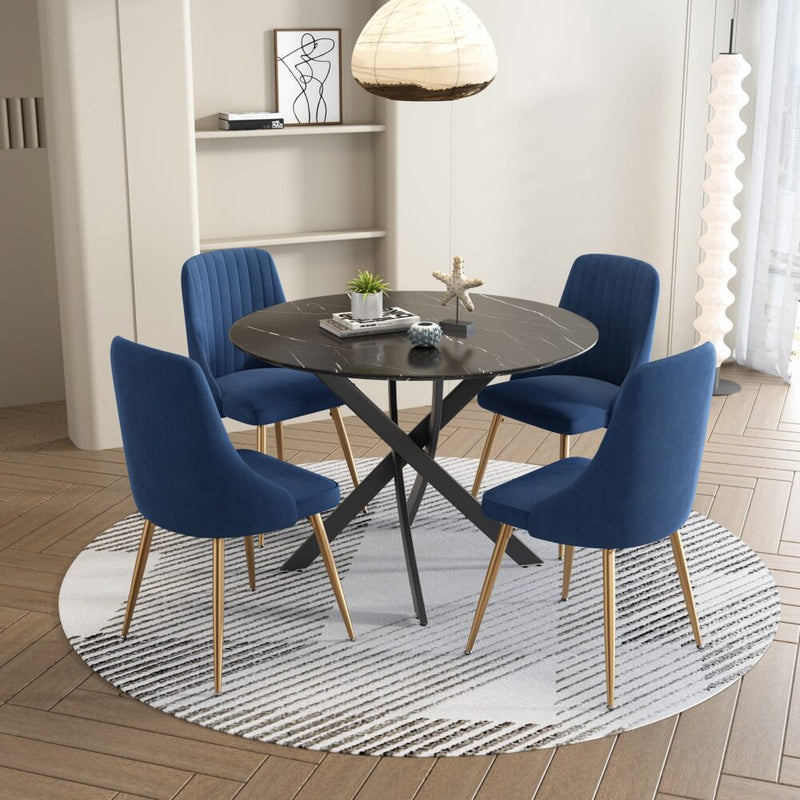 5 Piece Twist Leg Black Dining Table and Blue Velvet Chair Set - Furniture > Outdoor - Rivercity House & Home Co. (ABN 18 642 972 209) - Affordable Modern Furniture Australia