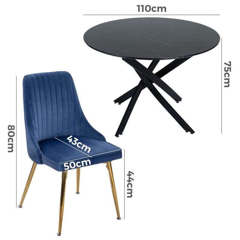 5 Piece Twist Leg Black Dining Table and Blue Velvet Chair Set - Furniture > Outdoor - Rivercity House & Home Co. (ABN 18 642 972 209) - Affordable Modern Furniture Australia