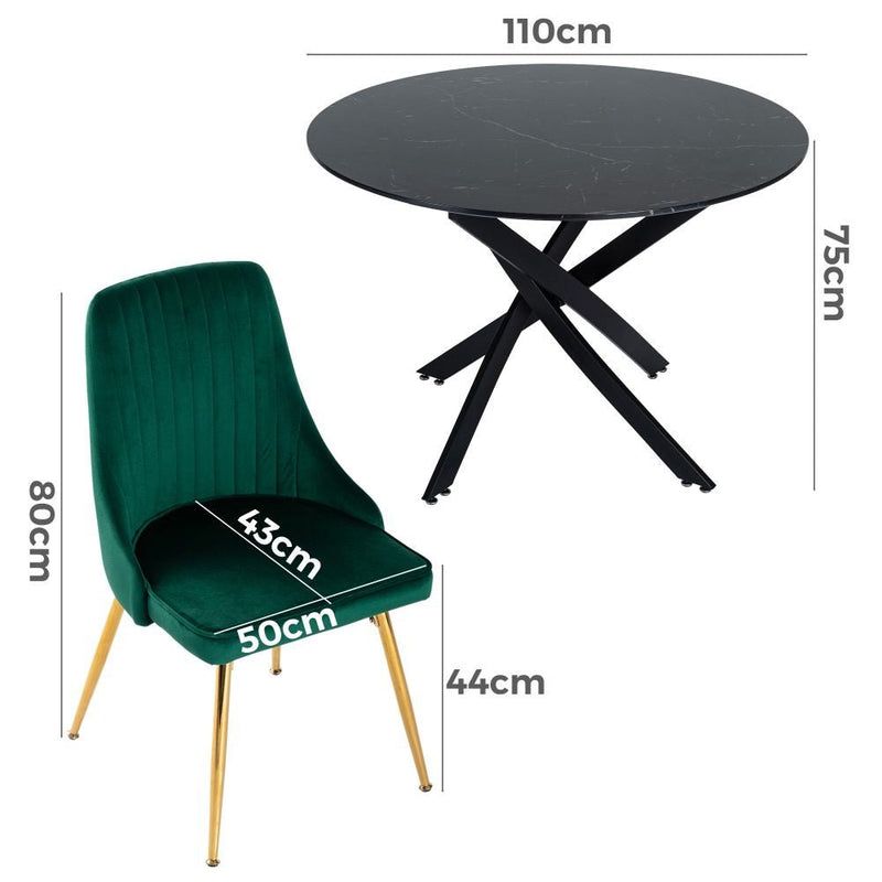 5 Piece Twist Leg Black Dining Table and Green Velvet Chair Set - Furniture > Outdoor - Rivercity House & Home Co. (ABN 18 642 972 209) - Affordable Modern Furniture Australia