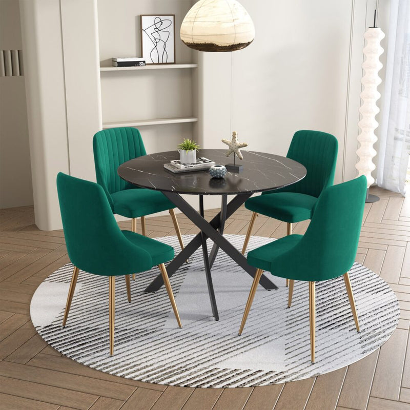 5 Piece Twist Leg Black Dining Table and Green Velvet Chair Set - Furniture > Outdoor - Rivercity House & Home Co. (ABN 18 642 972 209) - Affordable Modern Furniture Australia