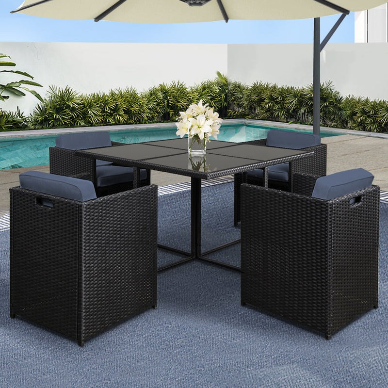 5 Piece Wicker Outdoor Dining Set - Black - Rivercity House & Home Co. (ABN 18 642 972 209) - Affordable Modern Furniture Australia