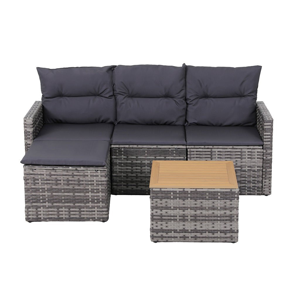 5 Pieces Outdoor Sofa Set 4 - Seater Grey Rattan Patio Furniture Table and Chair Setting - Furniture > Outdoor > Outdoor Sofas & Lounge Sets - Rivercity House & Home Co. (ABN 18 642 972 209) - Affordable Modern Furniture Australia