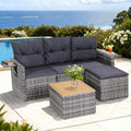 5-Piece 4-Seater Outdoor Rattan Sofa Set with Table and Chairs - Grey