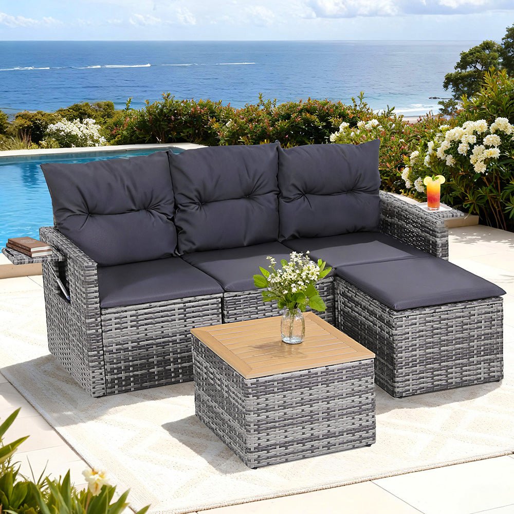 5 Pieces Outdoor Sofa Set 4 - Seater Grey Rattan Patio Furniture Table and Chair Setting - Furniture > Outdoor > Outdoor Sofas & Lounge Sets - Rivercity House & Home Co. (ABN 18 642 972 209) - Affordable Modern Furniture Australia