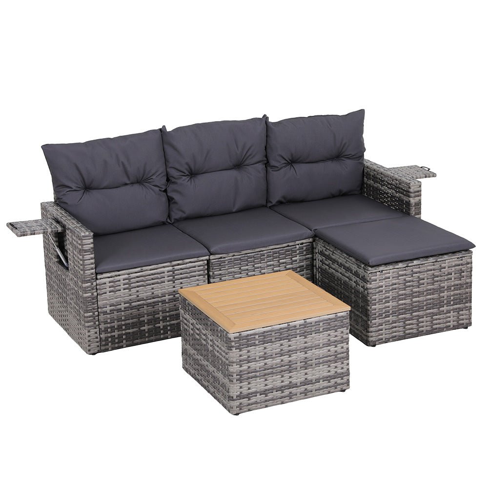 5 Pieces Outdoor Sofa Set 4 - Seater Grey Rattan Patio Furniture Table and Chair Setting - Furniture > Outdoor > Outdoor Sofas & Lounge Sets - Rivercity House & Home Co. (ABN 18 642 972 209) - Affordable Modern Furniture Australia