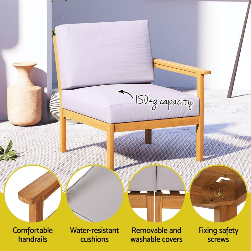 5 Seater Acacia Wood Lounge Setting Oak & Grey - Furniture > Outdoor - Rivercity House & Home Co. (ABN 18 642 972 209) - Affordable Modern Furniture Australia