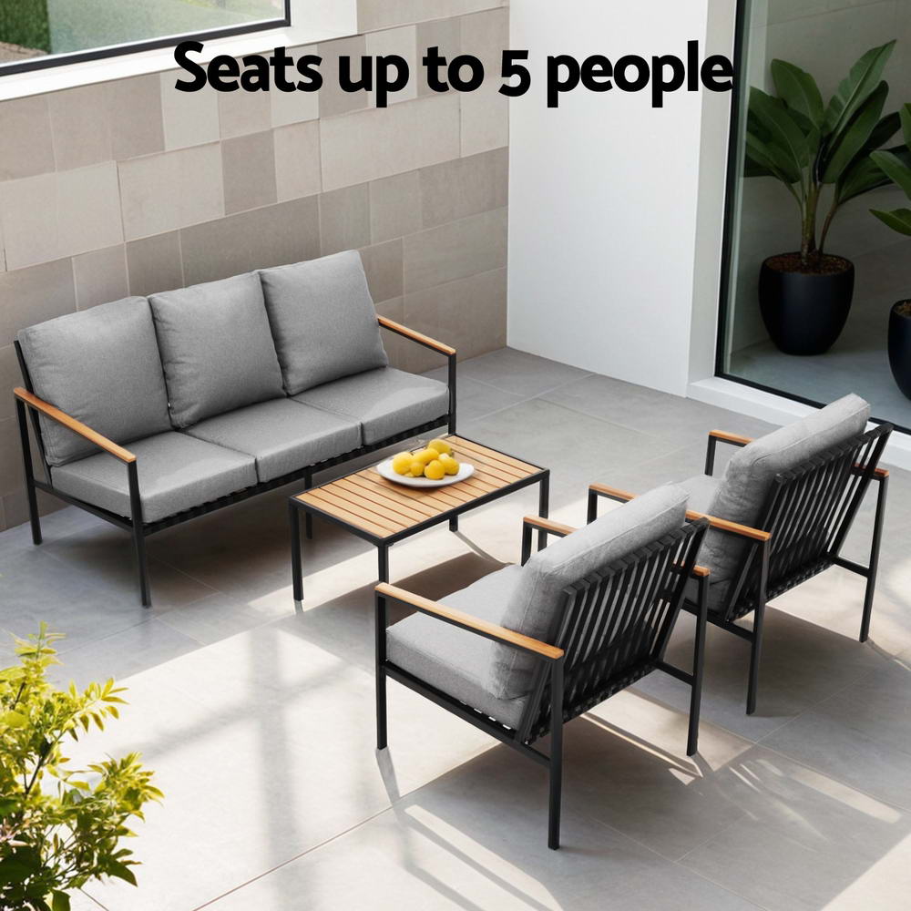 5 Seater Outdoor Sofa Set 4PCS Table Chair Garden Bench Patio Furniture - Furniture > Outdoor > Outdoor Sofas & Lounge Sets - Rivercity House & Home Co. (ABN 18 642 972 209) - Affordable Modern Furniture Australia