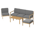 5-Seater Wooden Outdoor Sofa Set 6PCS with Cushions - Grey