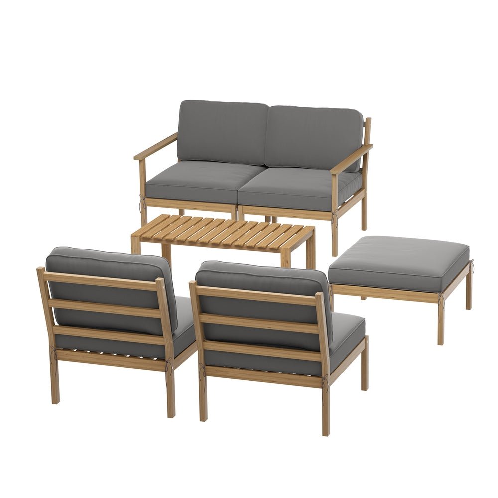 5 - Seater Outdoor Sofa Set Wooden Lounge Setting 6PCS - Furniture > Outdoor > Outdoor Sofas & Lounge Sets - Rivercity House & Home Co. (ABN 18 642 972 209) - Affordable Modern Furniture Australia