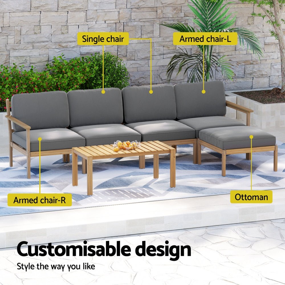 5 - Seater Outdoor Sofa Set Wooden Lounge Setting 6PCS - Furniture > Outdoor > Outdoor Sofas & Lounge Sets - Rivercity House & Home Co. (ABN 18 642 972 209) - Affordable Modern Furniture Australia
