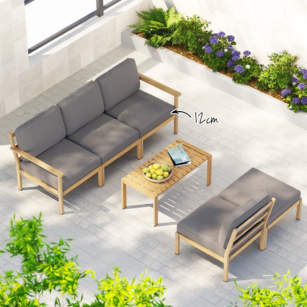 5 - Seater Outdoor Sofa Set Wooden Lounge Setting 6PCS - Furniture > Outdoor > Outdoor Sofas & Lounge Sets - Rivercity House & Home Co. (ABN 18 642 972 209) - Affordable Modern Furniture Australia
