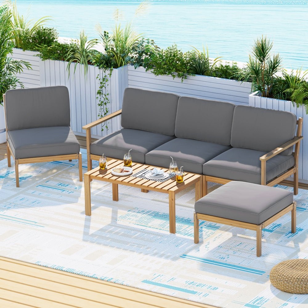5 - Seater Outdoor Sofa Set Wooden Lounge Setting 6PCS - Furniture > Outdoor > Outdoor Sofas & Lounge Sets - Rivercity House & Home Co. (ABN 18 642 972 209) - Affordable Modern Furniture Australia