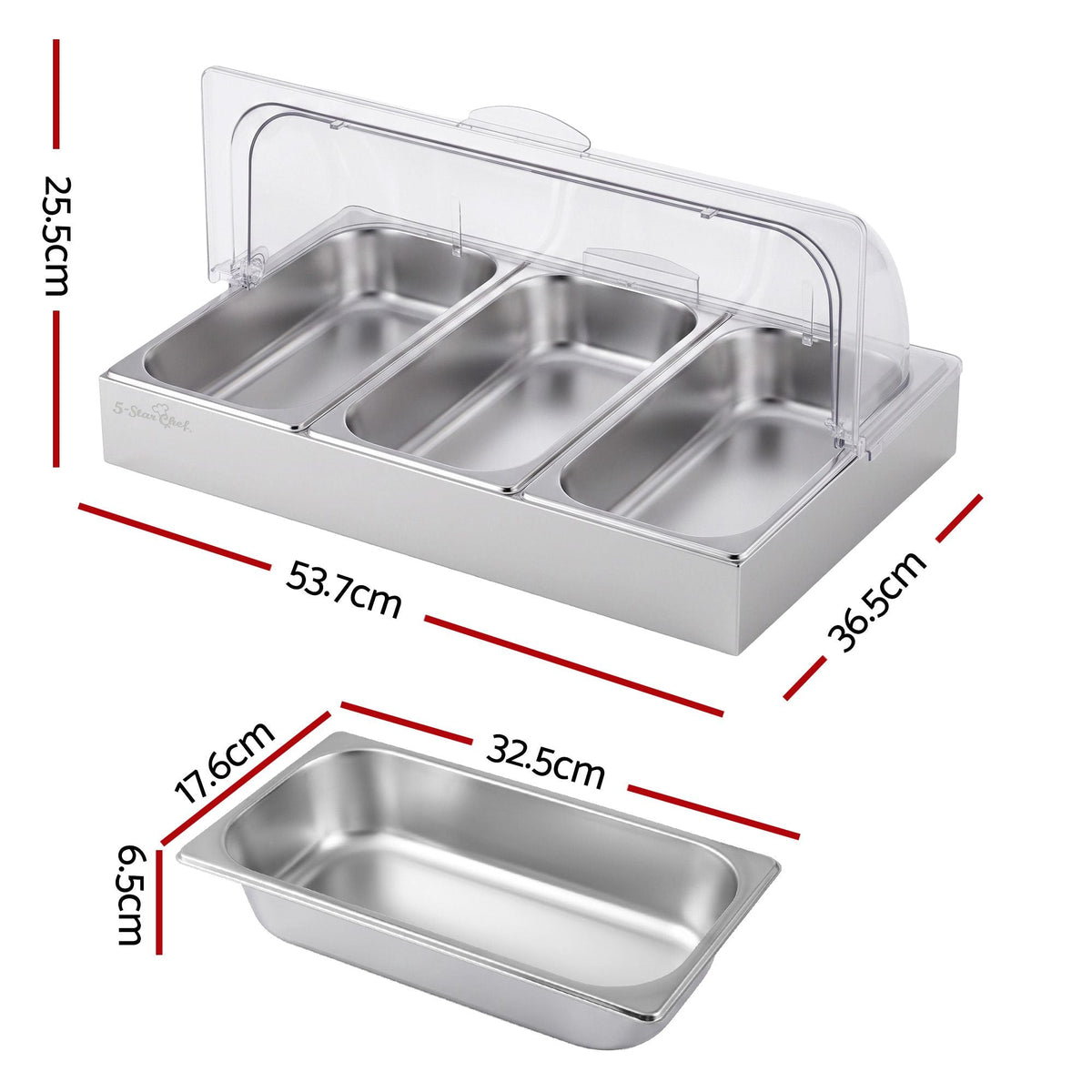 5-Star Chef 3 Pan Food Serving Display Stainless Steel with Clear Roll Top Cover - Home & Garden > Kitchenware > Food Storage - Rivercity House & Home Co. (ABN 18 642 972 209) - Affordable Modern Furniture Australia