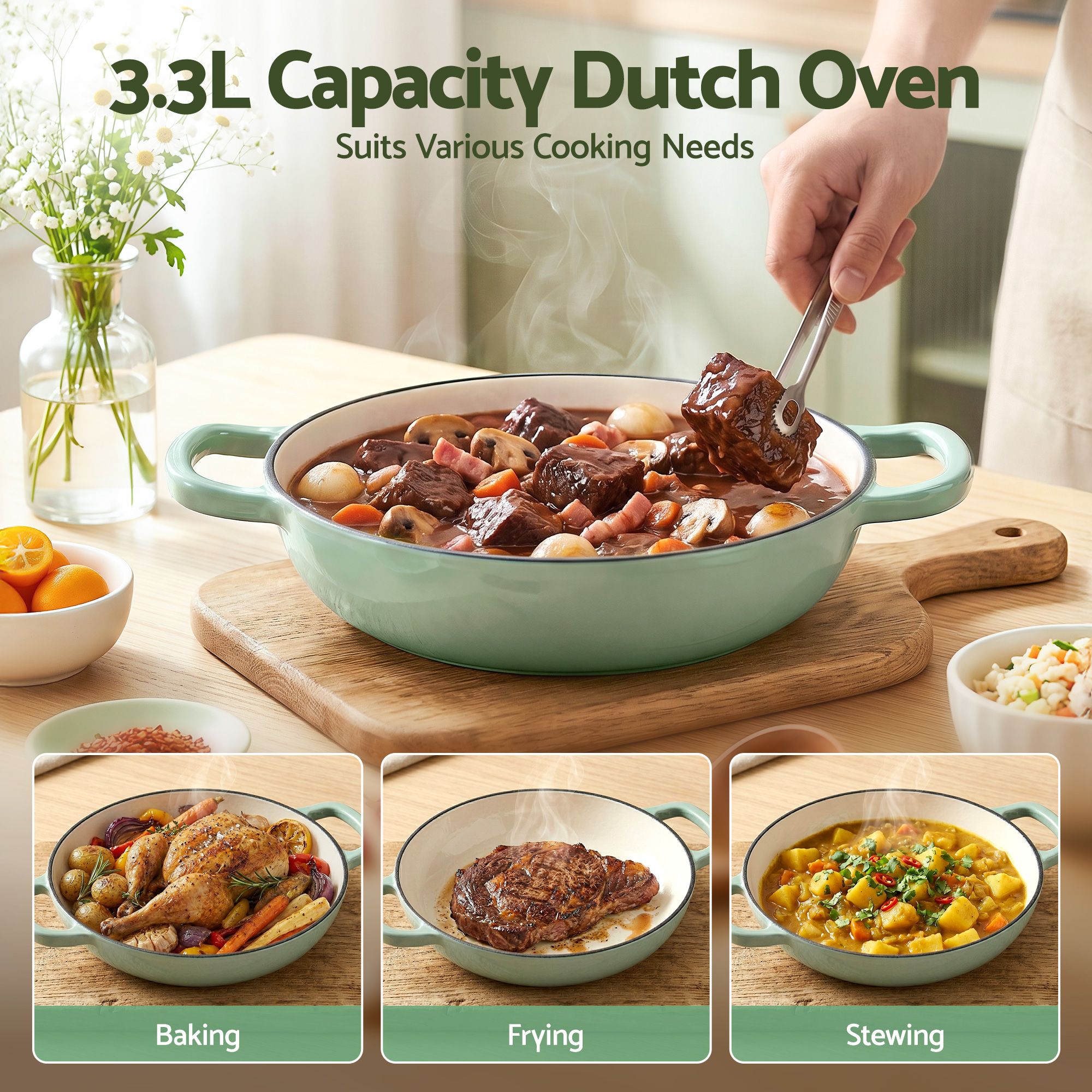 5 - Star Chef 3.3L Enameled Cast Iron Dutch Oven Pot with Lid for Sourdough Bread Baking - Appliances > Kitchen Appliances > Kitchen Appliance Accessories - Rivercity House & Home Co. (ABN 18 642 972 209) - Affordable Modern Furniture Australia