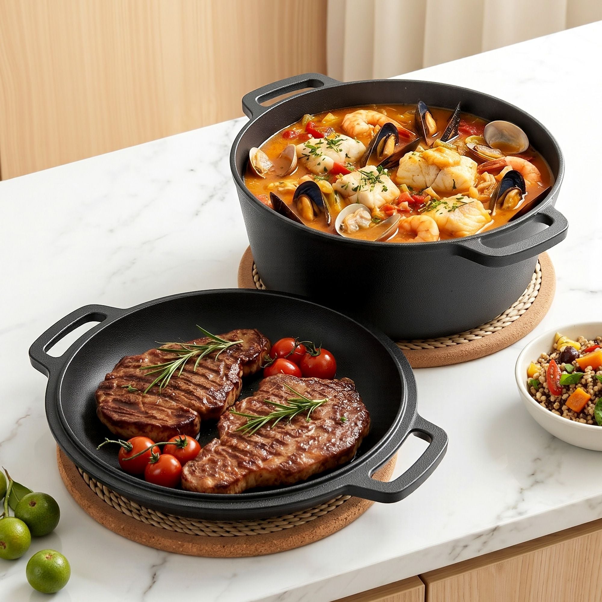 5 - Star Chef 5L 2 - In - 1 Pre - Seasoned Cast Iron Dutch Oven Pot with Lid and Dual Handles for Sourdough Bread Baking - Appliances > Kitchen Appliances > Kitchen Appliance Accessories - Rivercity House & Home Co. (ABN 18 642 972 209) - Affordable Modern Furniture Australia
