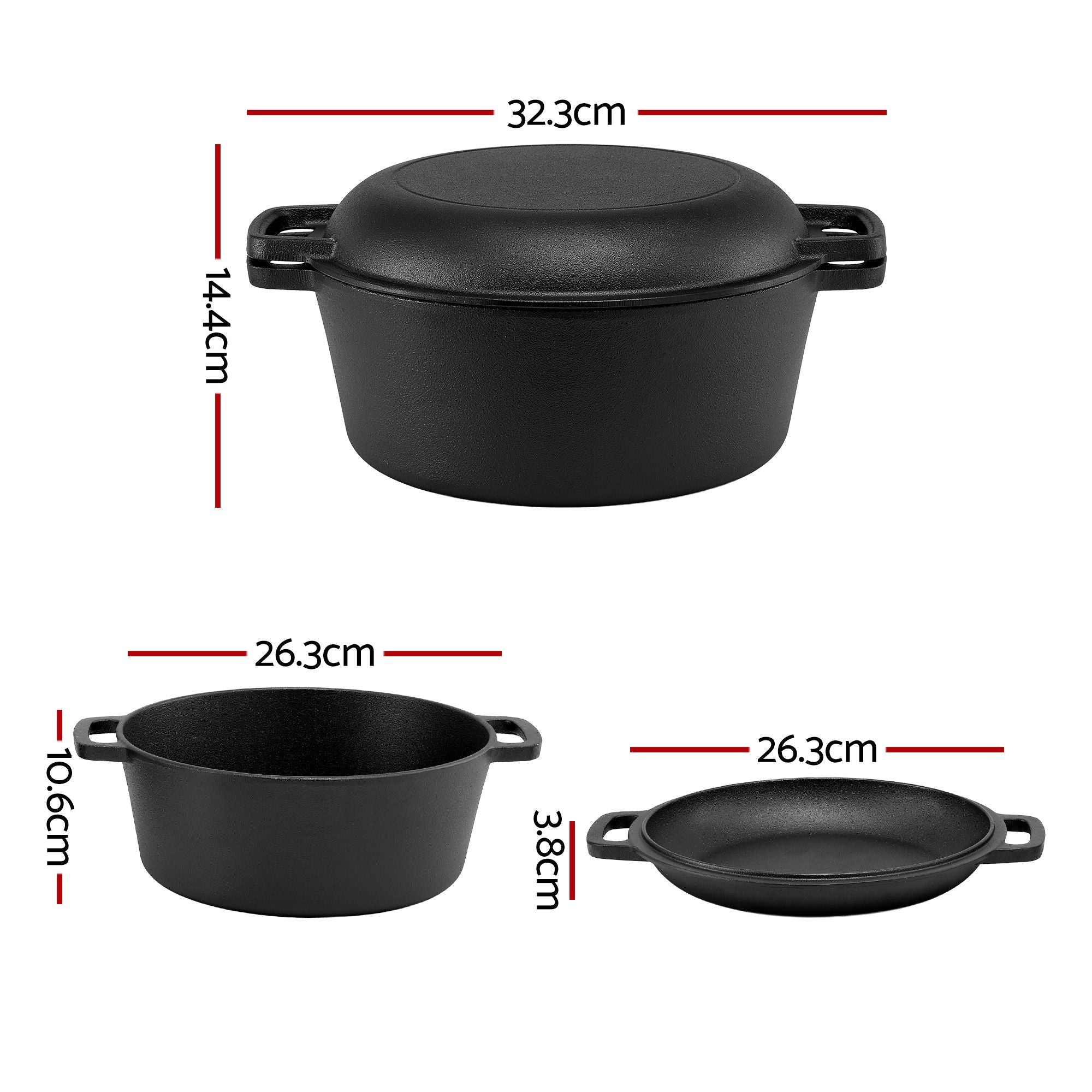 5 - Star Chef 5L 2 - In - 1 Pre - Seasoned Cast Iron Dutch Oven Pot with Lid and Dual Handles for Sourdough Bread Baking - Appliances > Kitchen Appliances > Kitchen Appliance Accessories - Rivercity House & Home Co. (ABN 18 642 972 209) - Affordable Modern Furniture Australia