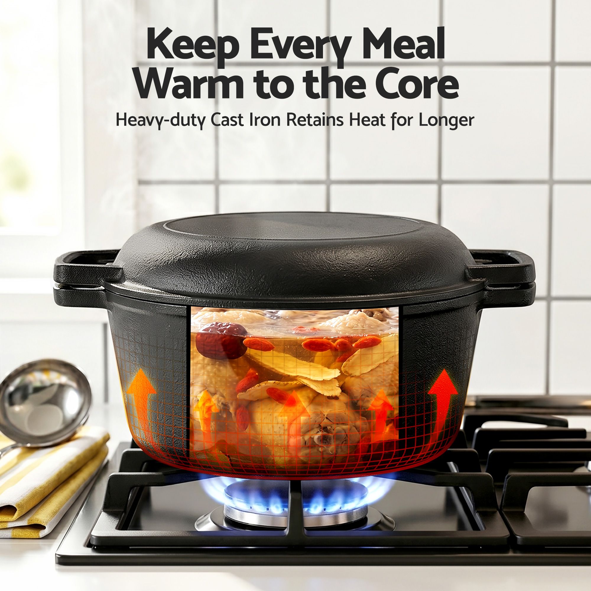 5 - Star Chef 5L 2 - In - 1 Pre - Seasoned Cast Iron Dutch Oven Pot with Lid and Dual Handles for Sourdough Bread Baking - Appliances > Kitchen Appliances > Kitchen Appliance Accessories - Rivercity House & Home Co. (ABN 18 642 972 209) - Affordable Modern Furniture Australia