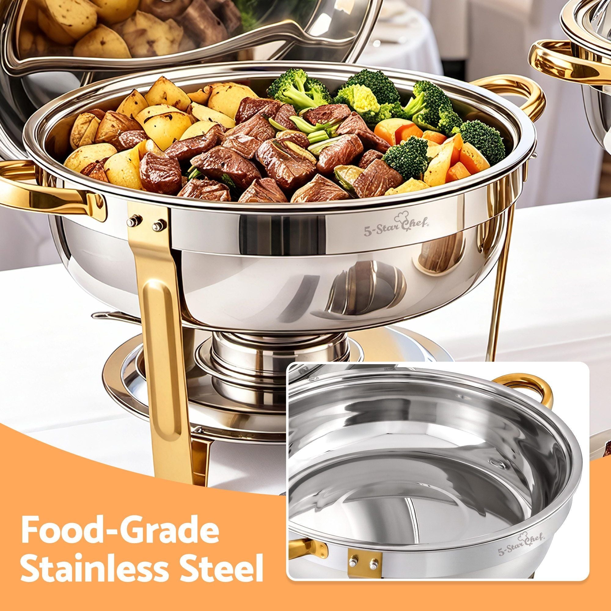 5-Star Chef 5L Chafing Dish Set 2-Pack, Food Warmer Catering Server Buffet - Appliances > Kitchen Appliances > Food Warmers & Chafing Dishes - Rivercity House & Home Co. (ABN 18 642 972 209) - Affordable Modern Furniture Australia