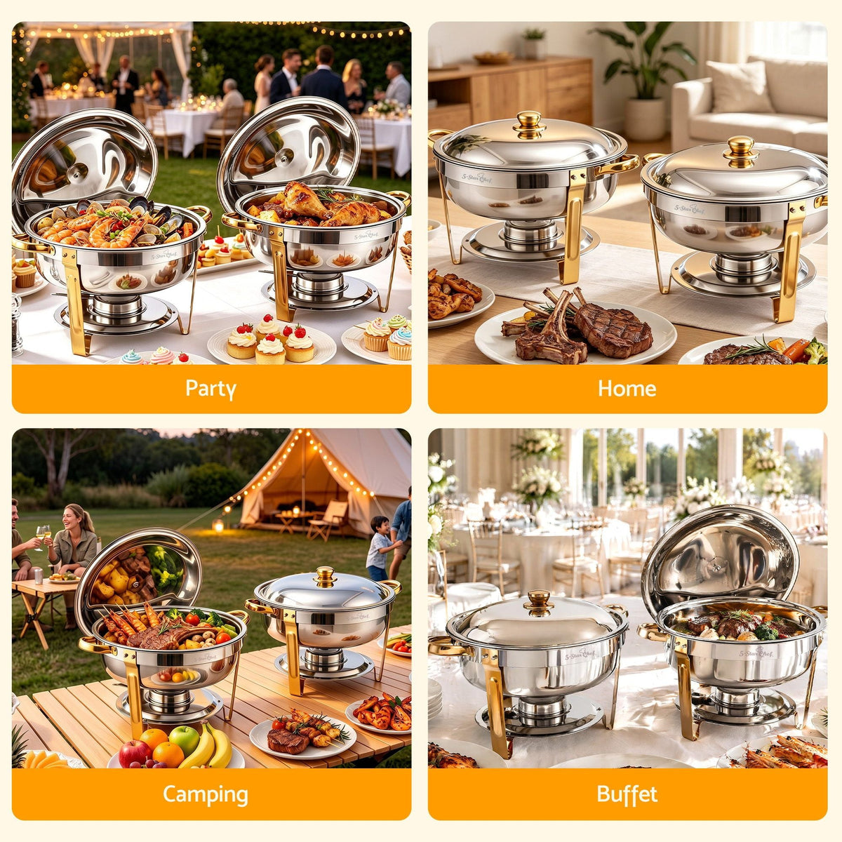 5-Star Chef 5L Chafing Dish Set 2-Pack, Food Warmer Catering Server Buffet - Appliances > Kitchen Appliances > Food Warmers & Chafing Dishes - Rivercity House & Home Co. (ABN 18 642 972 209) - Affordable Modern Furniture Australia