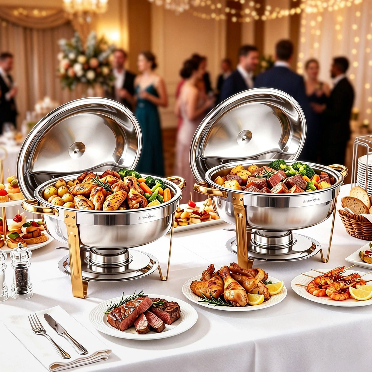 5-Star Chef 5L Chafing Dish Set 2-Pack, Food Warmer Catering Server Buffet - Appliances > Kitchen Appliances > Food Warmers & Chafing Dishes - Rivercity House & Home Co. (ABN 18 642 972 209) - Affordable Modern Furniture Australia