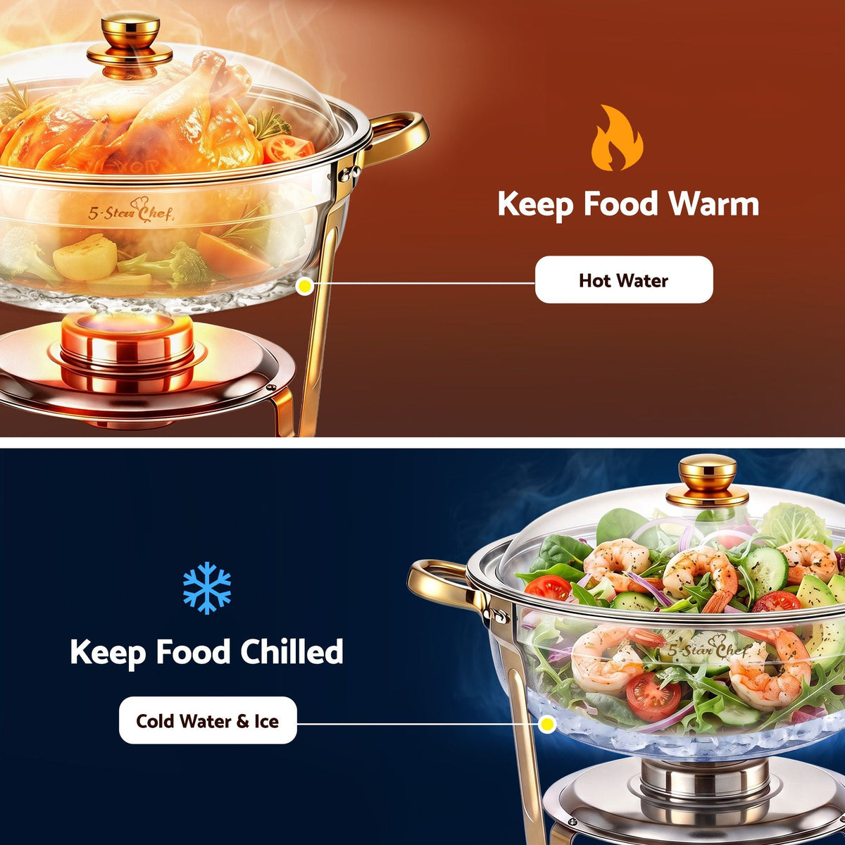5-Star Chef 5L Chafing Dish Set 2-Pack, Food Warmer Catering Server Buffet - Appliances > Kitchen Appliances > Food Warmers & Chafing Dishes - Rivercity House & Home Co. (ABN 18 642 972 209) - Affordable Modern Furniture Australia