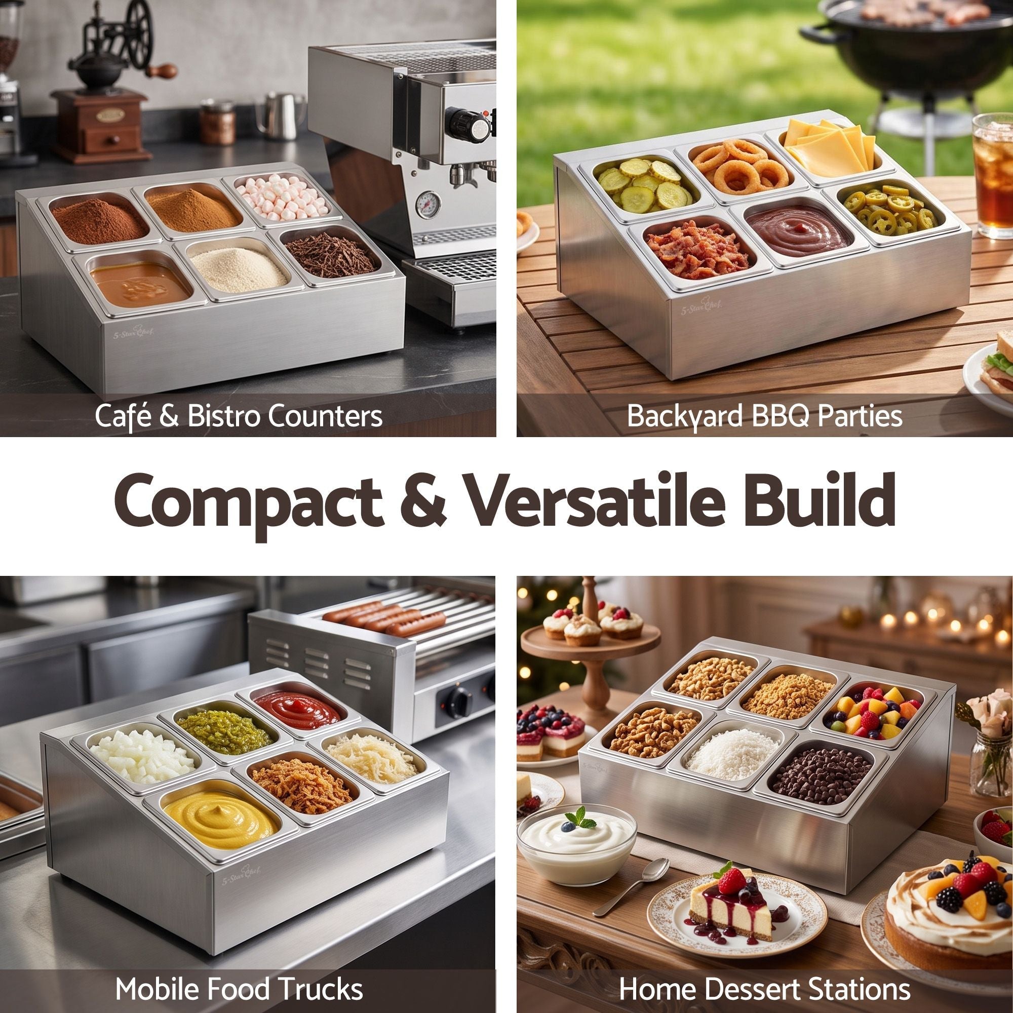 5-Star Chef 6 Pan Food Serving Display Container Stainless Steel Food Container Lids - Home & Garden > Kitchenware > Food Storage - Rivercity House & Home Co. (ABN 18 642 972 209) - Affordable Modern Furniture Australia