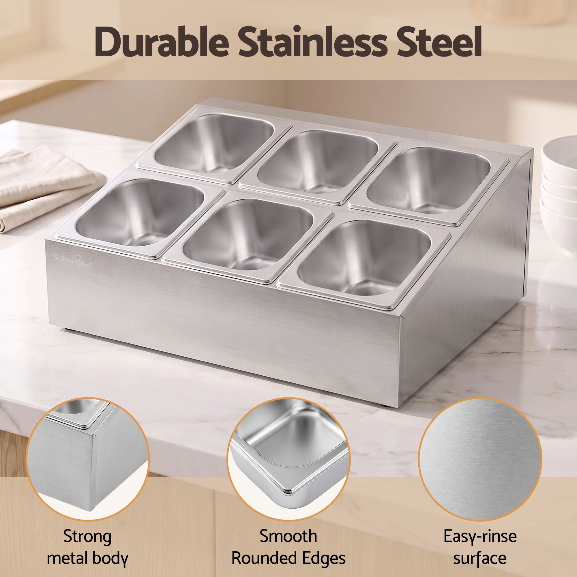 5-Star Chef 6 Pan Food Serving Display Container Stainless Steel Food Container Lids - Home & Garden > Kitchenware > Food Storage - Rivercity House & Home Co. (ABN 18 642 972 209) - Affordable Modern Furniture Australia