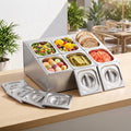 6 Pan Food Serving Display Container with Stainless Steel Lids - Silver