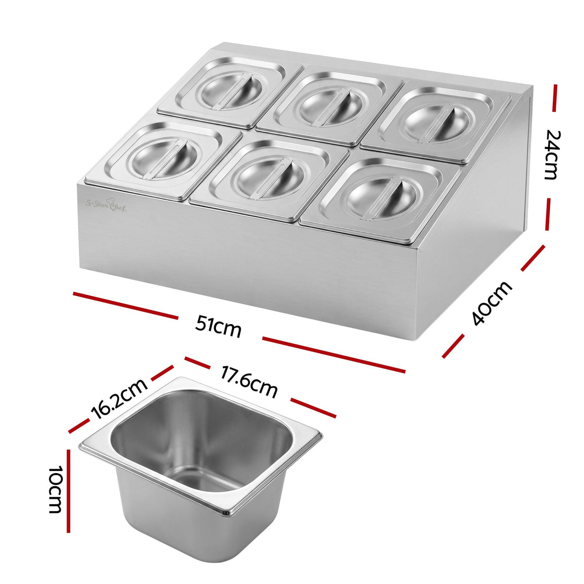 5-Star Chef 6 Pan Food Serving Display Container Stainless Steel Food Container Lids - Home & Garden > Kitchenware > Food Storage - Rivercity House & Home Co. (ABN 18 642 972 209) - Affordable Modern Furniture Australia