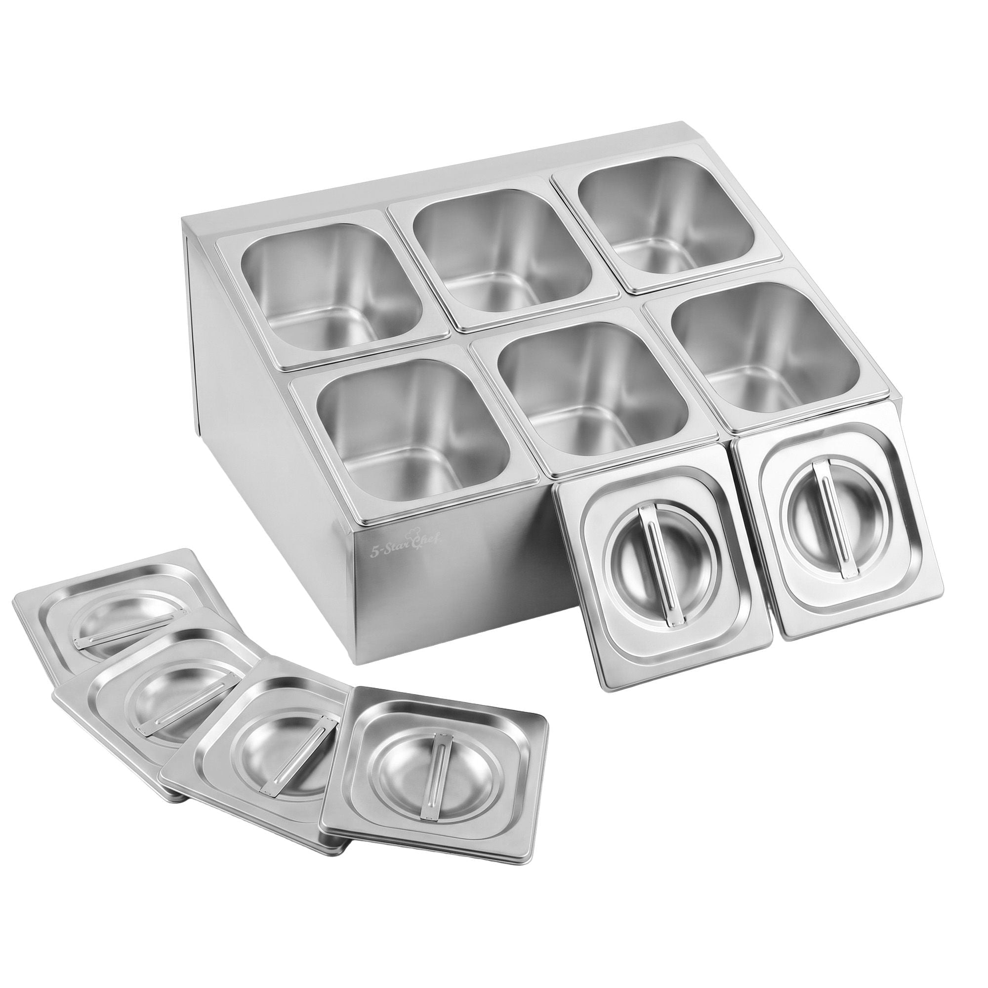 5-Star Chef 6 Pan Food Serving Display Container Stainless Steel Food Container Lids - Home & Garden > Kitchenware > Food Storage - Rivercity House & Home Co. (ABN 18 642 972 209) - Affordable Modern Furniture Australia
