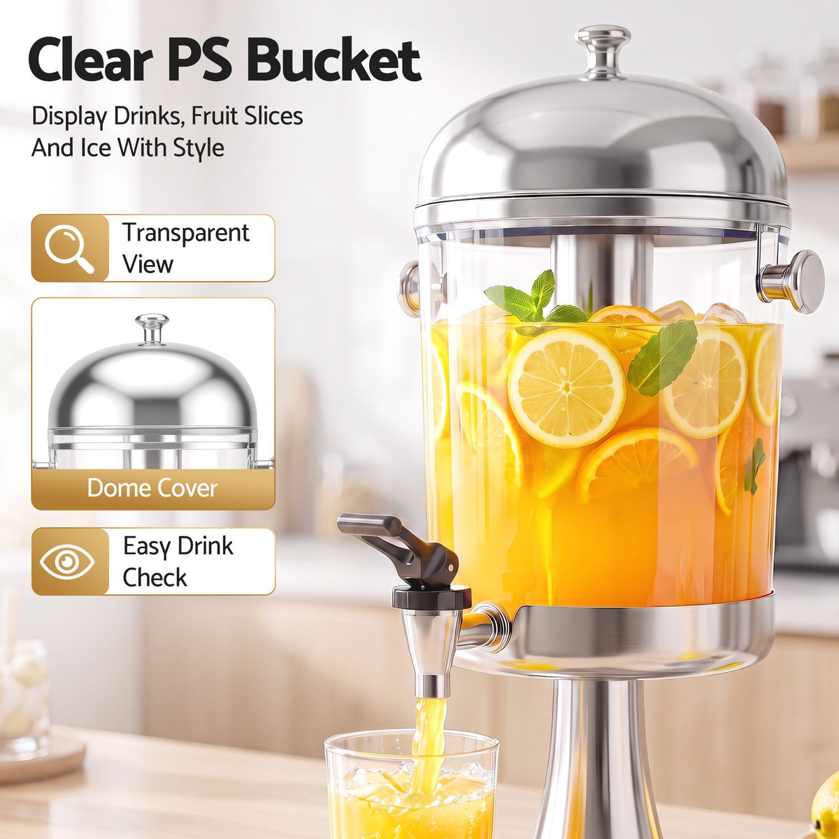 5-Star Chef 8L Beverage Juice Dispenser Tap Ice Tube Single Drip Tray - Home & Garden > Kitchenware > Drinkware - Rivercity House & Home Co. (ABN 18 642 972 209) - Affordable Modern Furniture Australia