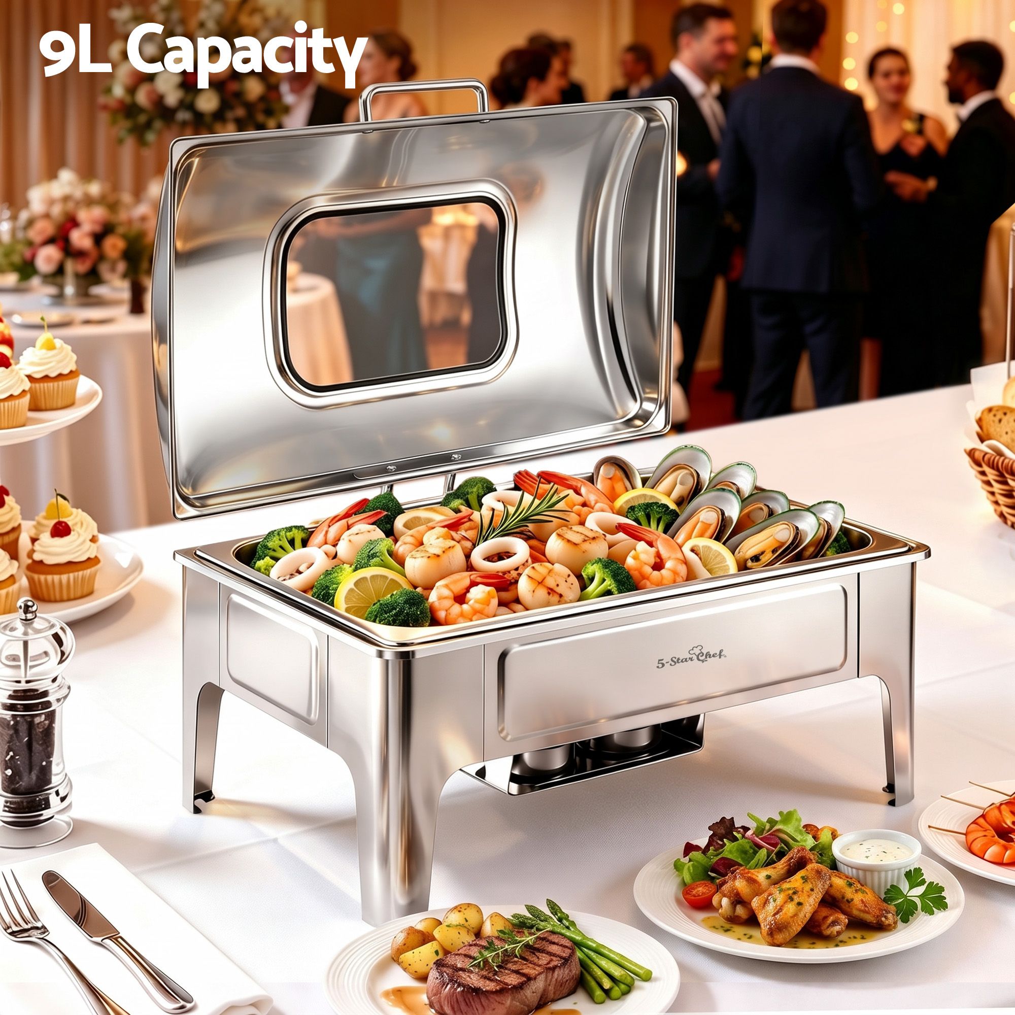 5-Star Chef 9L Chafing Dish Buffet Warmer Food Warmer Catering Server - Appliances > Kitchen Appliances > Food Warmers & Chafing Dishes - Rivercity House & Home Co. (ABN 18 642 972 209) - Affordable Modern Furniture Australia