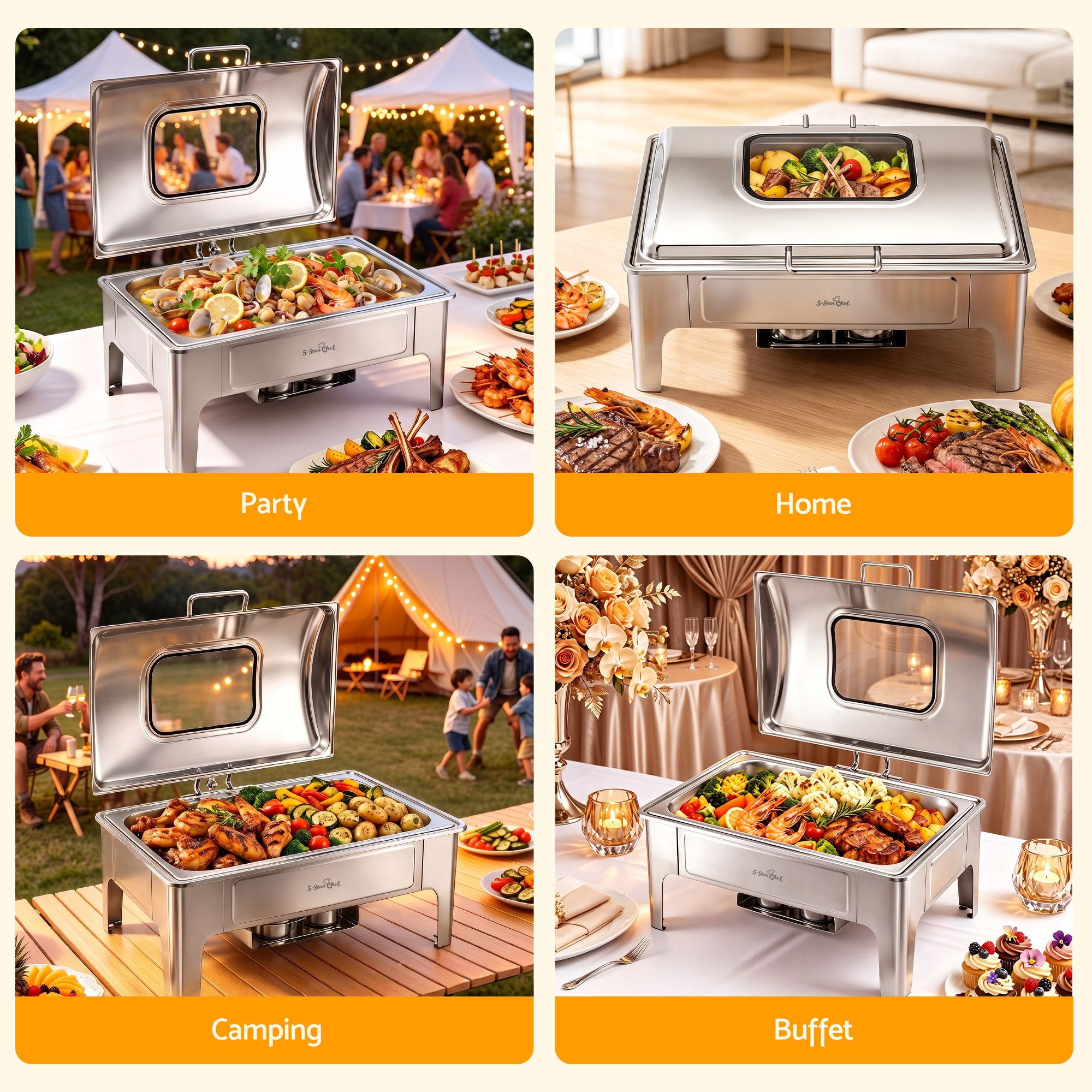 5-Star Chef 9L Chafing Dish Buffet Warmer Food Warmer Catering Server - Appliances > Kitchen Appliances > Food Warmers & Chafing Dishes - Rivercity House & Home Co. (ABN 18 642 972 209) - Affordable Modern Furniture Australia